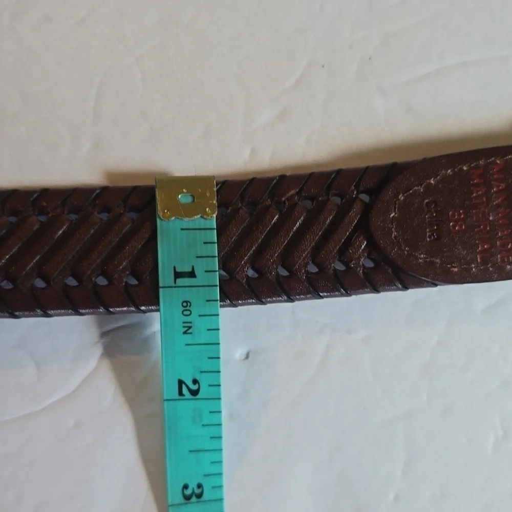 Mens Dark Brown Vintage Woven belt Neutral Minimalist Dress Sz.38